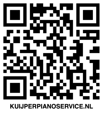 A black and white QR code with the text "KUIJPERPIANOSERVICE.NL" below it.