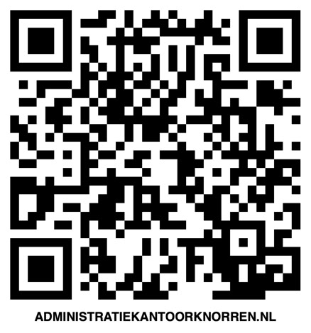 QR code with the text "ADMINISTRATIEKANTOORKNORREN.NL" below it.